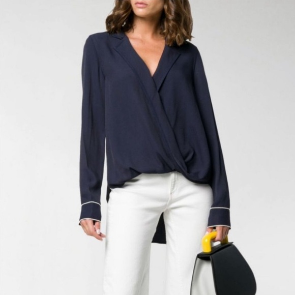 rag & bone | Dean Drape Front Blouse in Salute Navy | Sz M - Picture 4 of 7